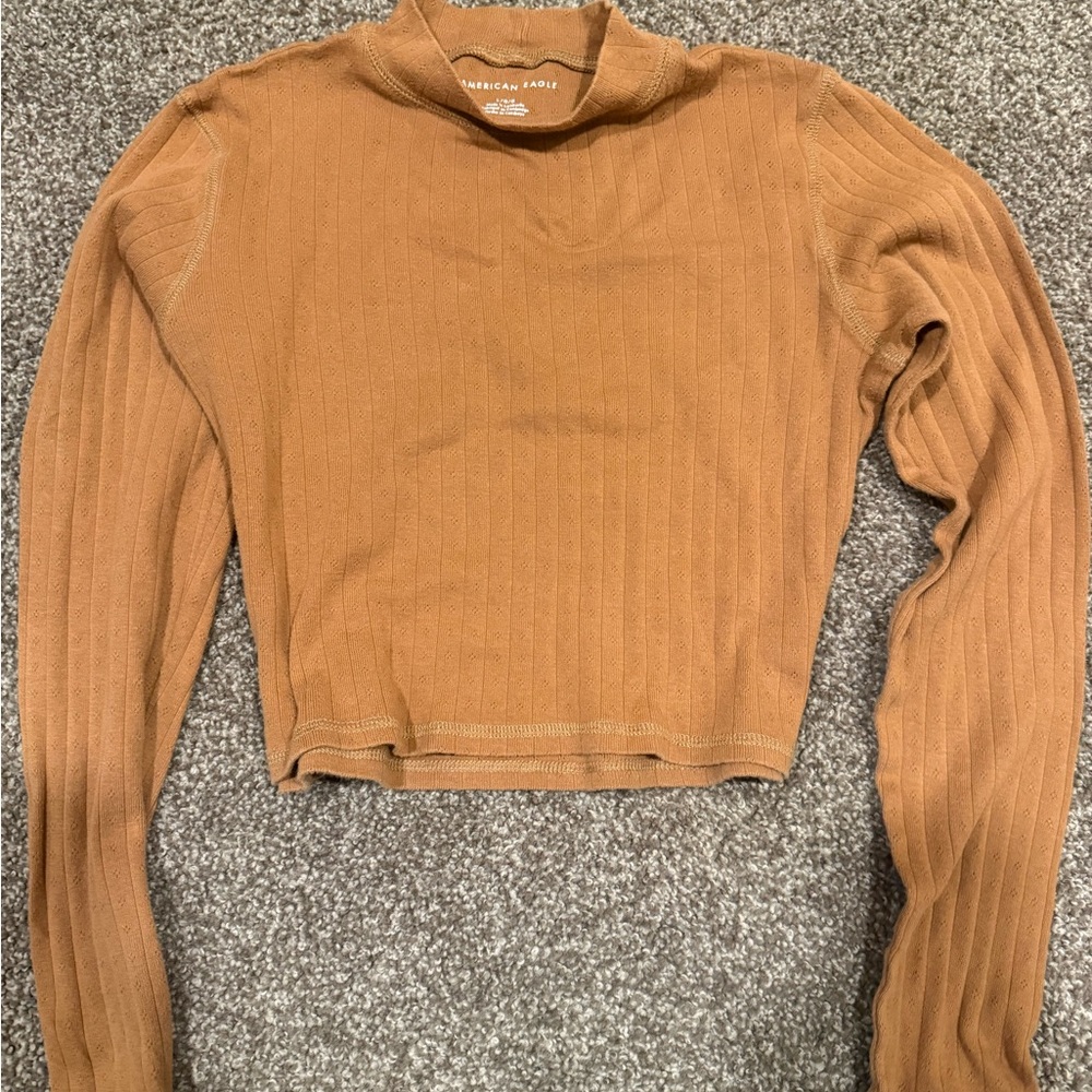 American Eagle Women’s Long Sleeve Pumpkin Colored Knit Undershirt